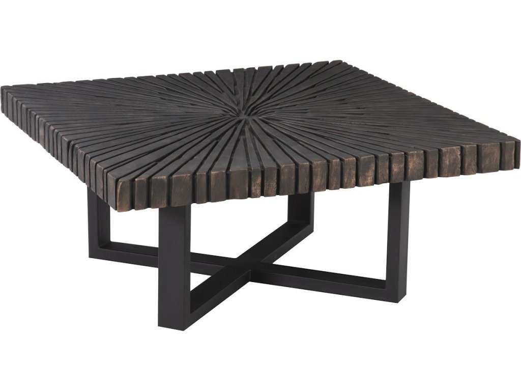 Chainsaw Coffee Table, Square, Black Iron Cross Base, Black/Copper - main image