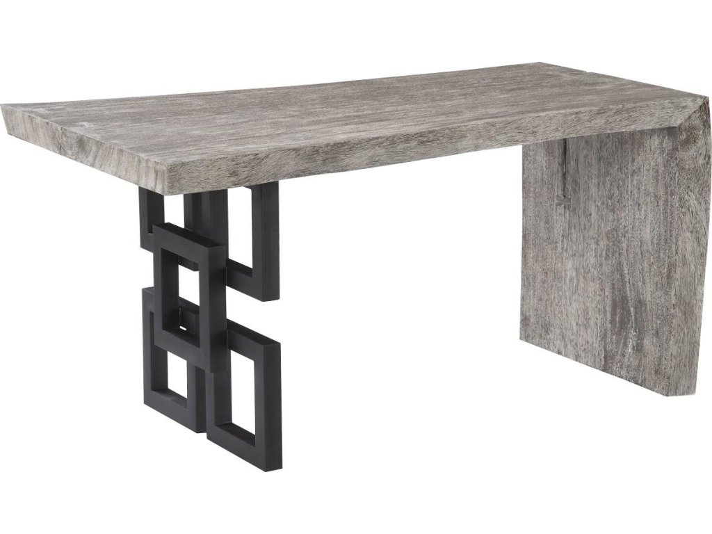 Waterfall Desk, Gray Stone, Satin Black Overlap Leg - main image