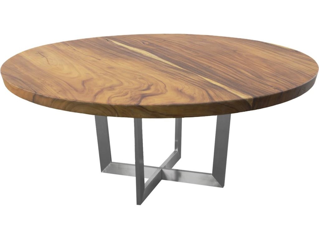 Chuleta Round Dining Table on Stainless Steel Base, Natural - image 1