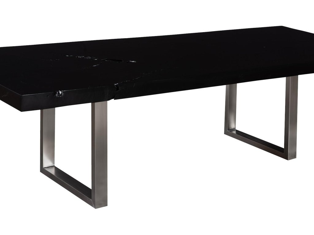 Straight Edge Dining Table, Black, Brushed Stainless Steel Legs - image 1