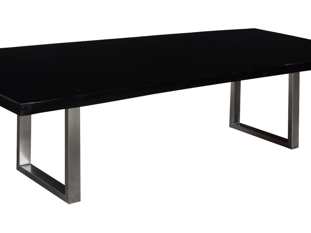 Straight Edge Dining Table, Black, Brushed Stainless Steel Legs - image 1