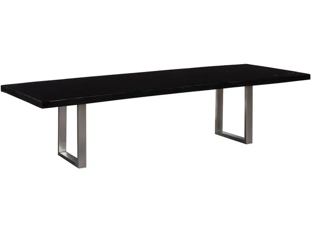 Straight Edge Dining Table, Black, Brushed Stainless Steel Legs
