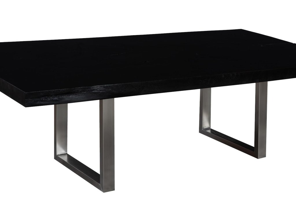 Straight Edge Dining Table, Black, Brushed Stainless Steel Legs - image 1