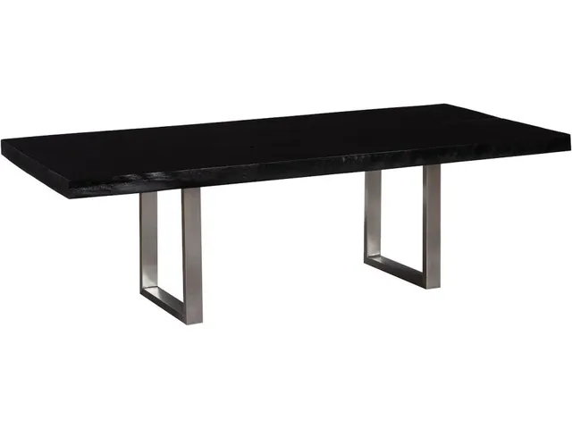 Straight Edge Dining Table, Black, Brushed Stainless Steel Legs