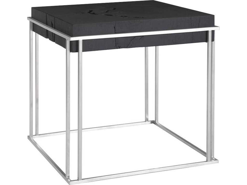 Burnt Cube Side Table, Chamcha Wood, Stainless Steel Base - main image