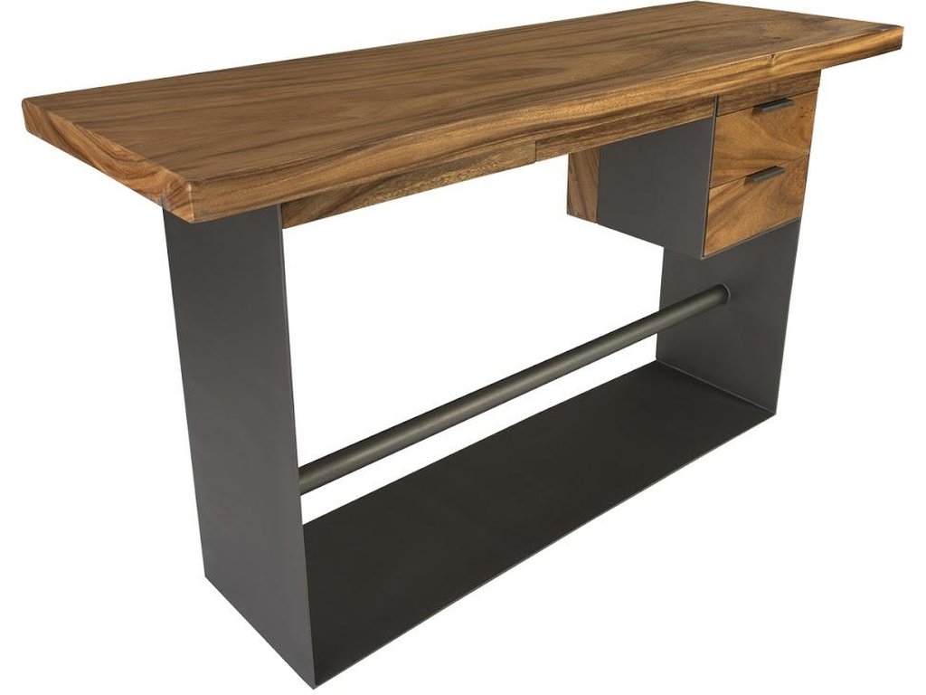 Iron Frame Standing Desk with Drawers, Natural, Bar Height - image 1