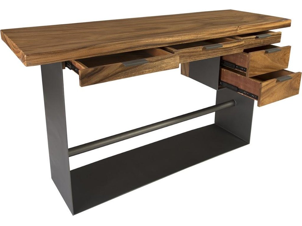 Iron Frame Standing Desk with Drawers, Natural, Bar Height - image 2