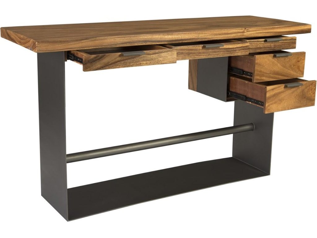 Iron Frame Standing Desk with Drawers, Natural, Bar Height - image 3