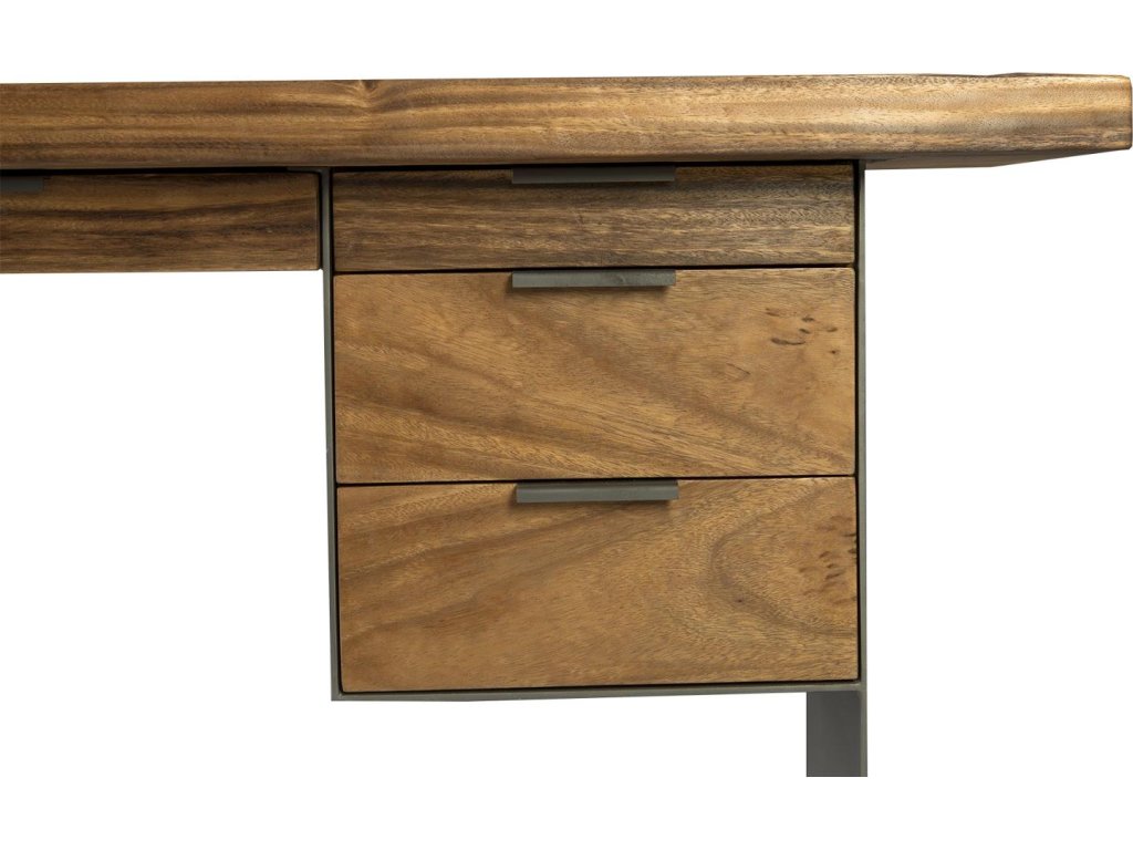 Iron Frame Standing Desk with Drawers, Natural, Bar Height - image 7