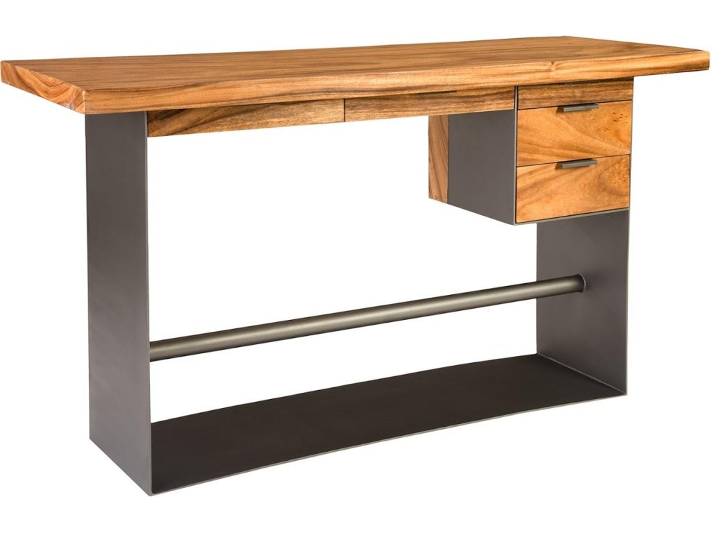 Iron Frame Standing Desk with Drawers, Natural, Bar Height - main image