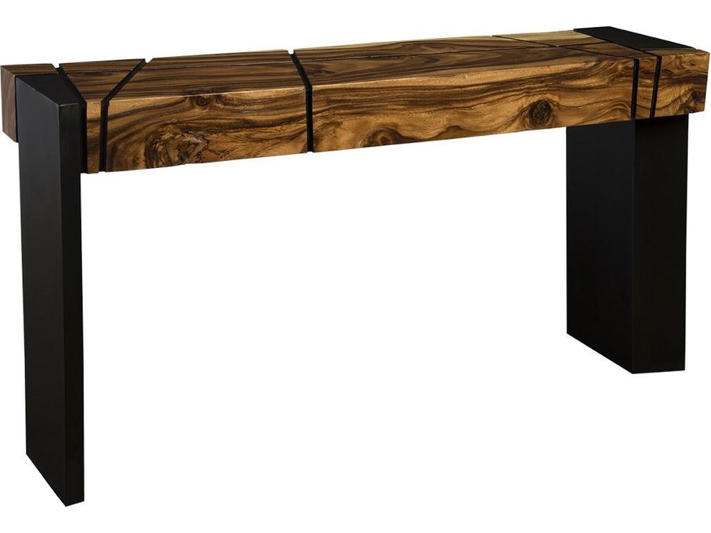 Criss Cross Console Table on Black Iron Legs, Chamcha Wood - main image