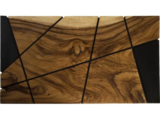 Criss Cross Coffee Table on Black Iron Legs, Chamcha Wood - Alternative View