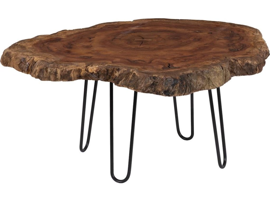 Burled Coffee Table, Black Metal Legs, Large - main image