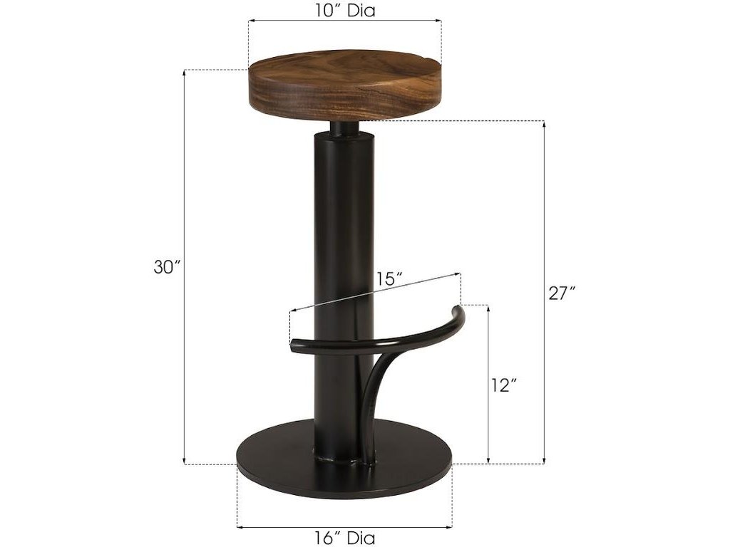 Black Iron Bar Stool, Swivel Seat, Natural - image 3