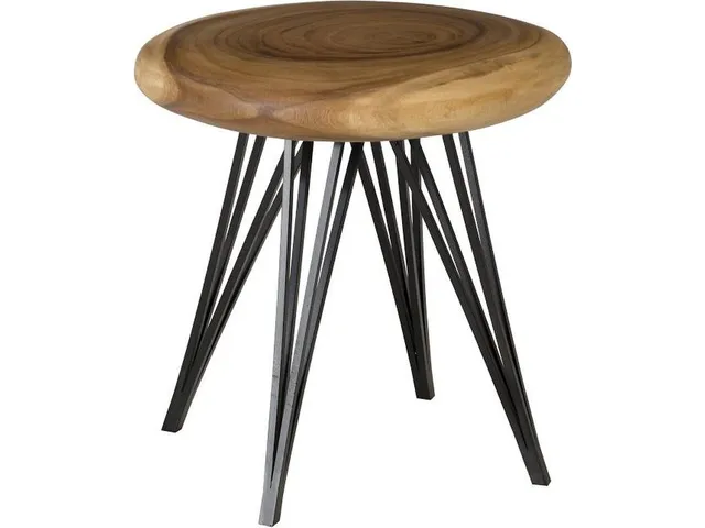 String Stool on Black Metal Legs, Natural