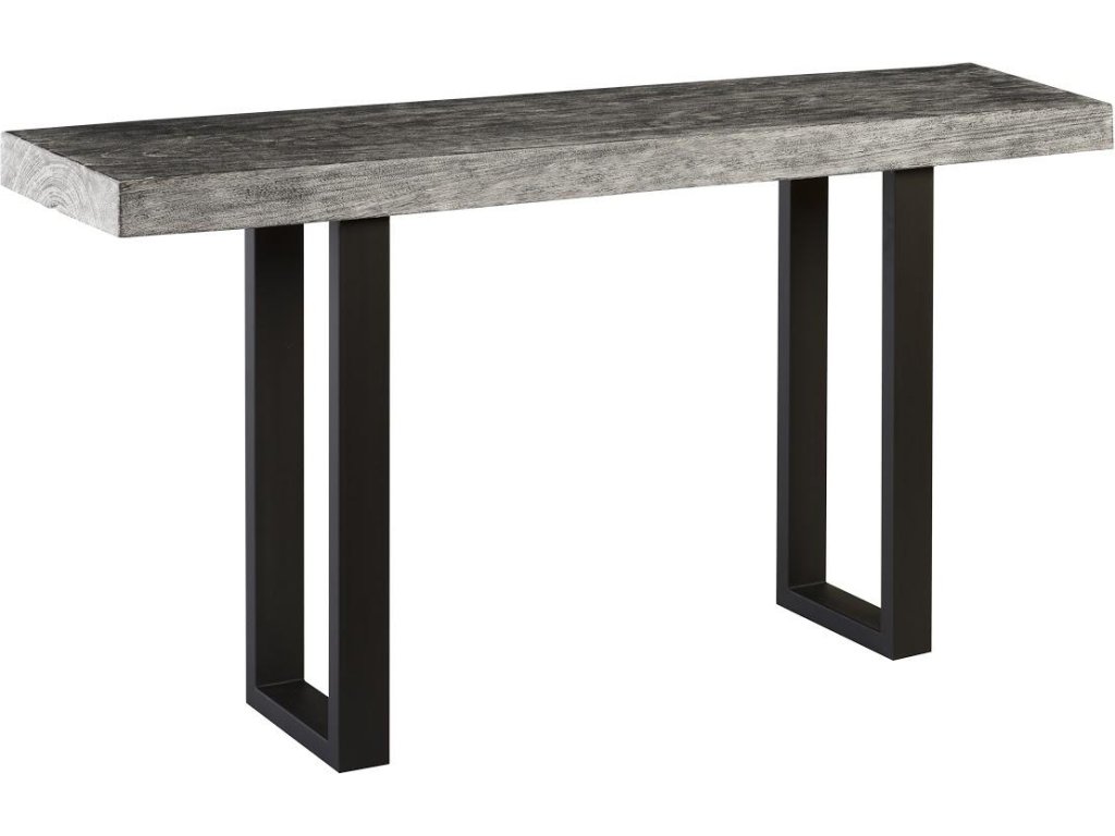 Origins Straight Edge Console Table, Metal U Legs, Gray Stone Finish - main image