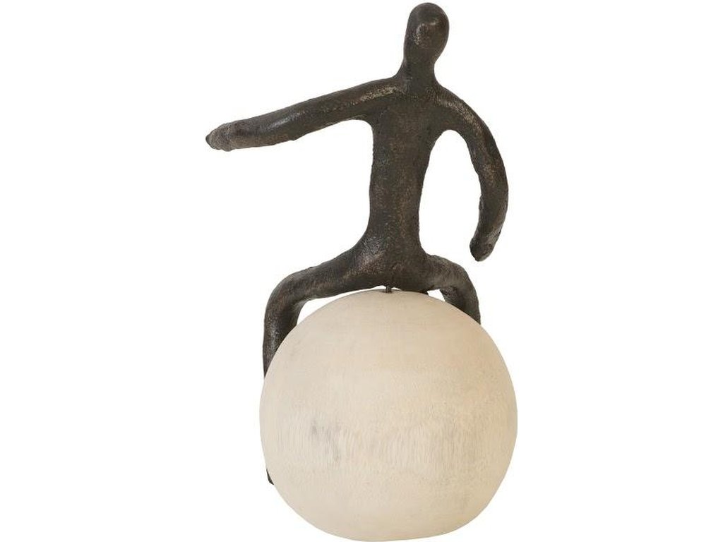 Abstract Figure on Bleached Wood Base, Bronze Finish, Left Arm Down - image 1