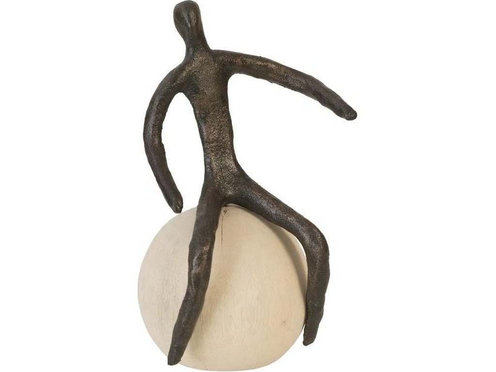 Abstract Figure on Bleached Wood Base, Bronze Finish, Left Arm Down - main image