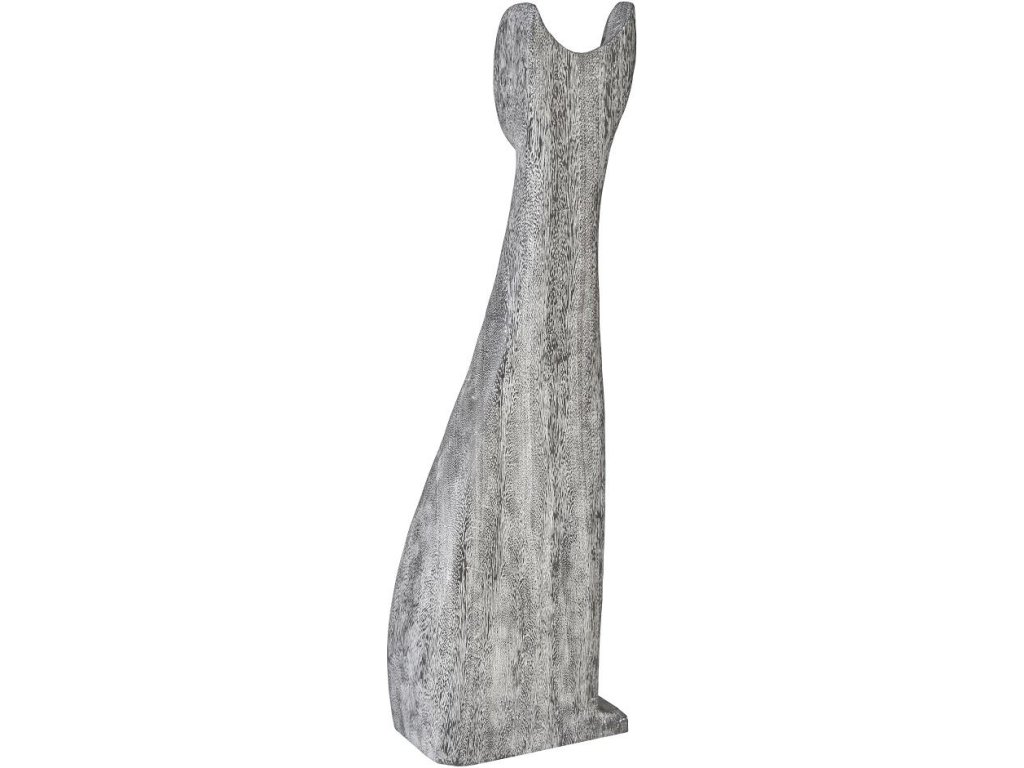 Cat Sculpture, Large, Chamcha Wood, Gray Stone Finish - image 1