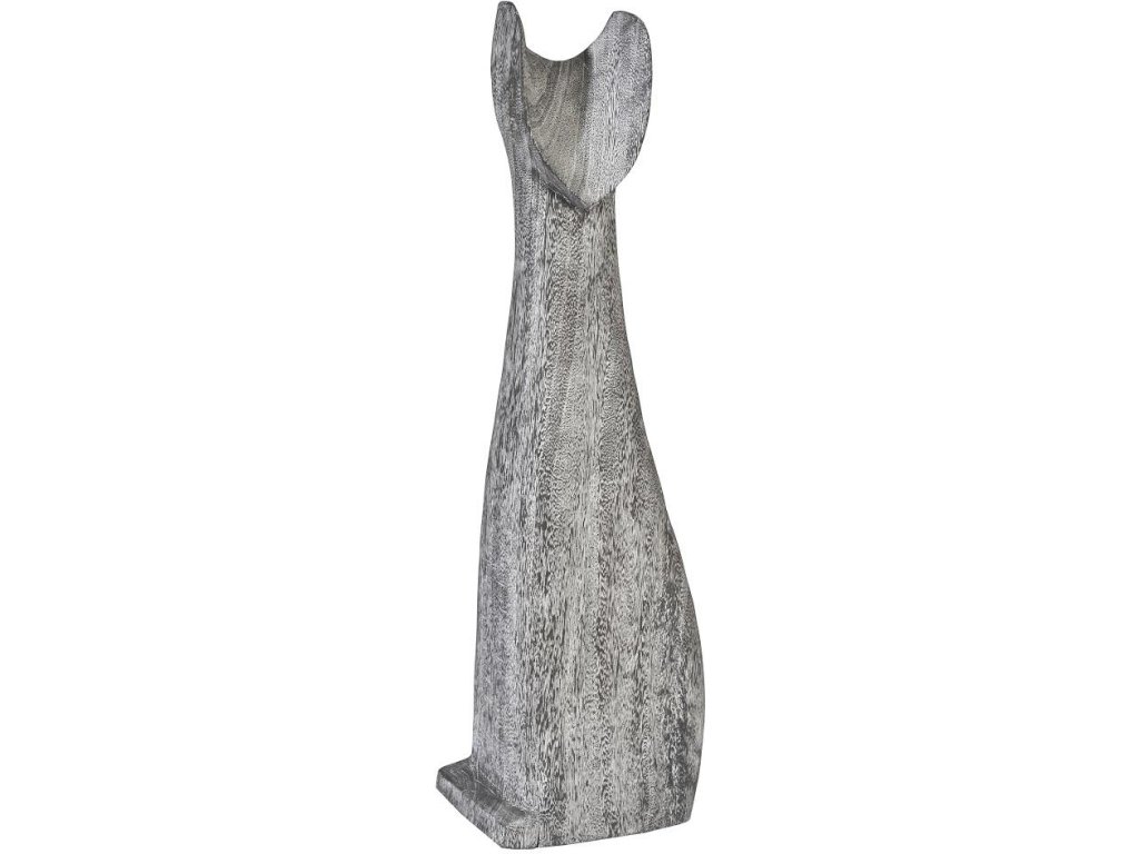 Cat Sculpture, Large, Chamcha Wood, Gray Stone Finish - main image