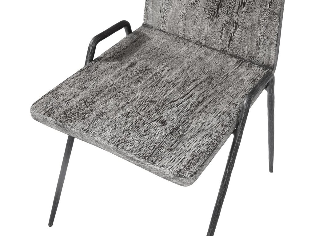 Forged Leg Dining Chair, Chamcha Wood, Gray Stone Finish, Metal - image 3