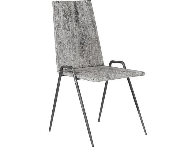 Forged Leg Dining Chair, Chamcha Wood, Gray Stone Finish, Metal
