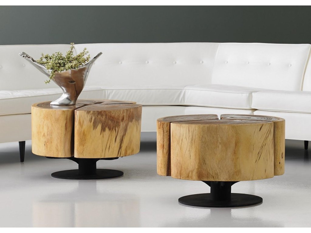 Clover Coffee Table, Chamcha Wood, Natural Finish, Metal Base - image 3