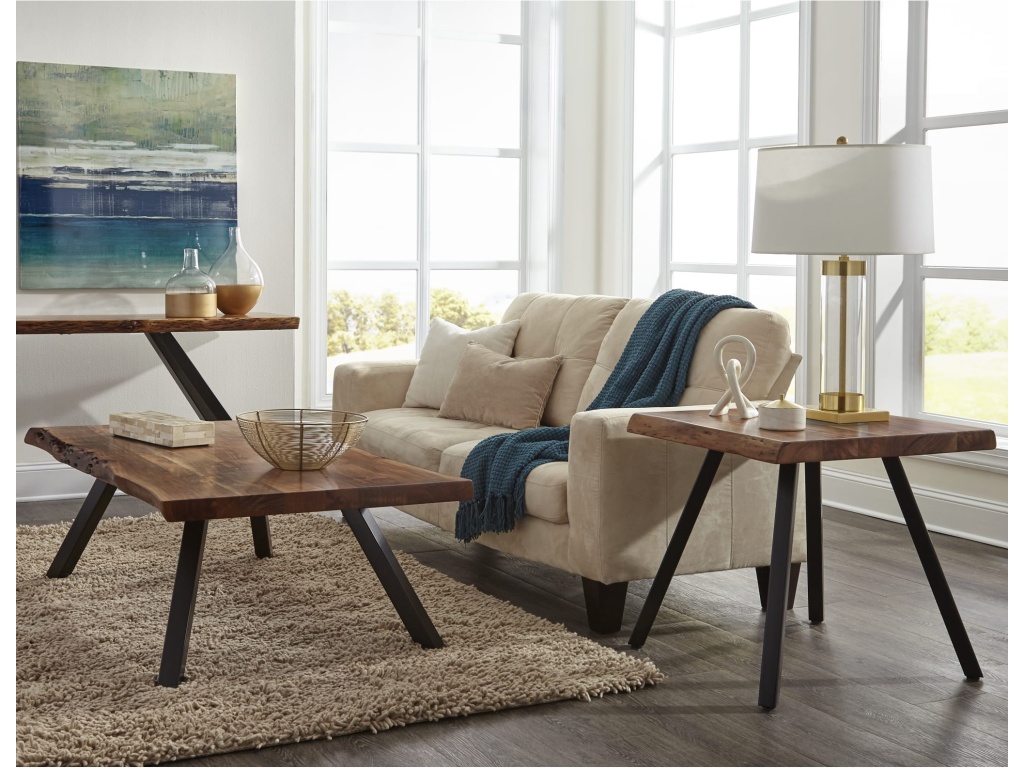 Reese Live Edge Solid Wood Metal Leg Coffee Table in Natural Acacia - image 1