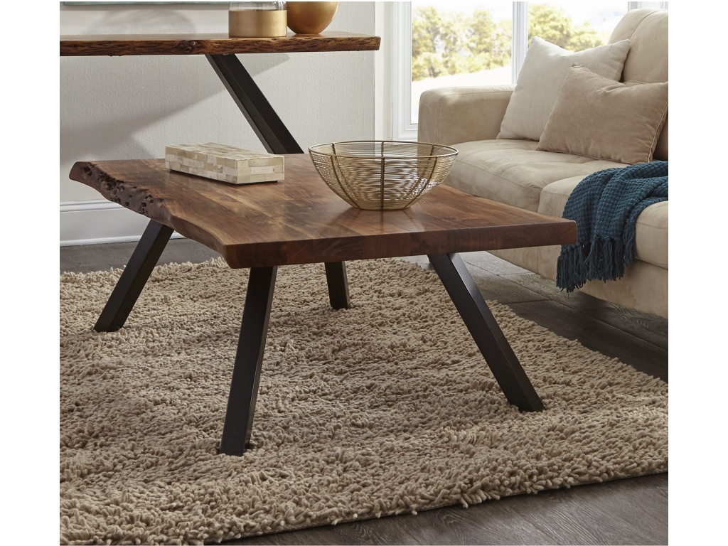Reese Live Edge Solid Wood Metal Leg Coffee Table in Natural Acacia - main image