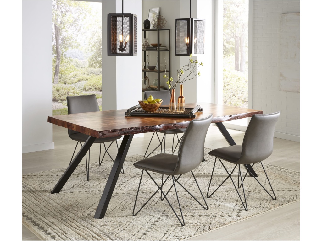 Reese Live Edge Solid Wood Metal Leg Dining Table in Natural Acacia - image 1