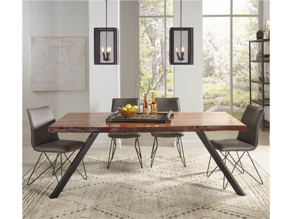 Reese Live Edge Solid Wood Metal Leg Dining Table in Natural Acacia - main image