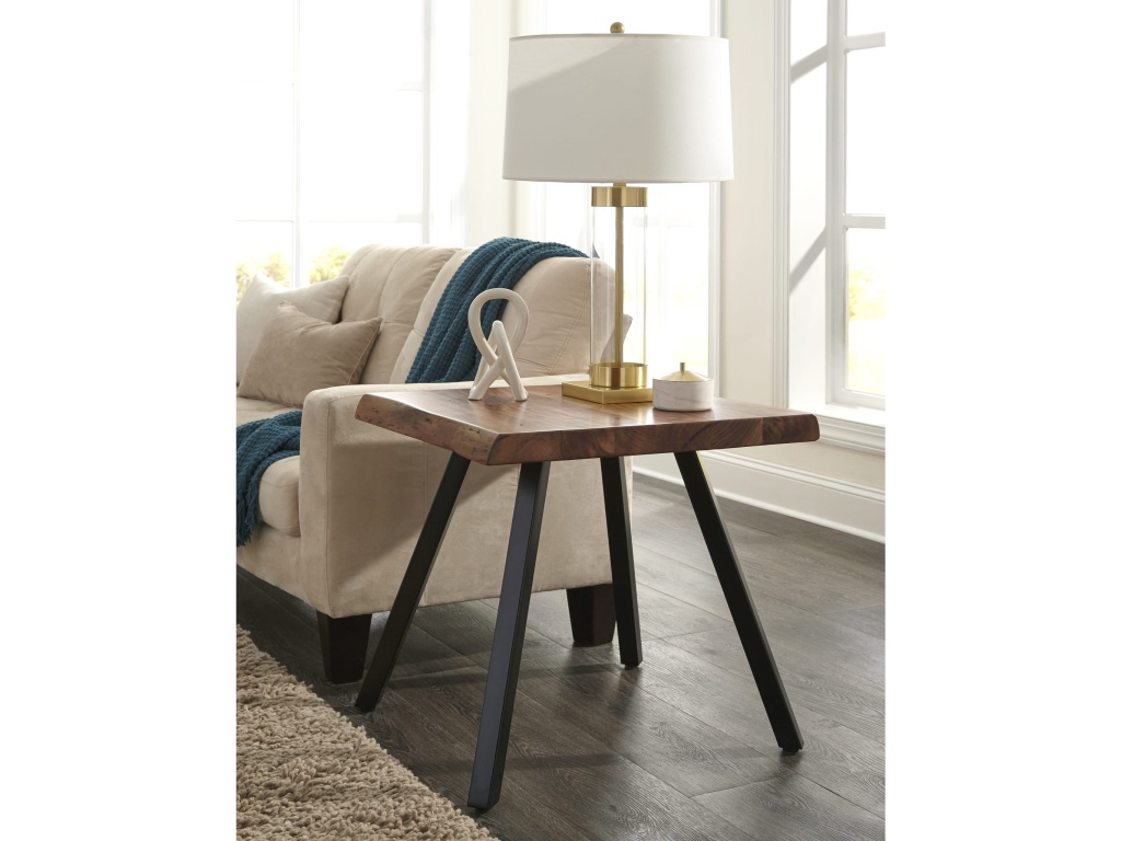 Reese Live Edge Solid Wood Metal Leg End Table in Natural Acacia - main image