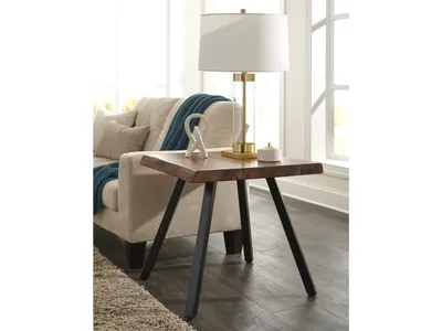 Reese Live Edge Solid Wood Metal Leg End Table in Natural Acacia
