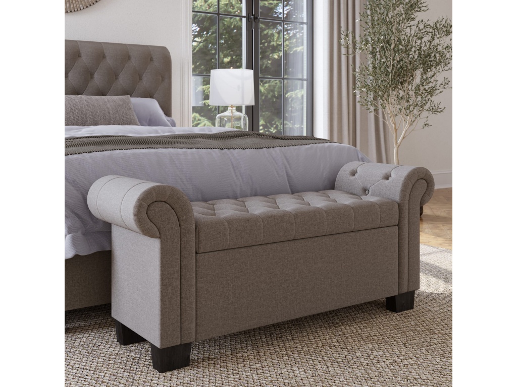 Royal Rolled Arm Storage Bench in Dolphin Linen - image 1