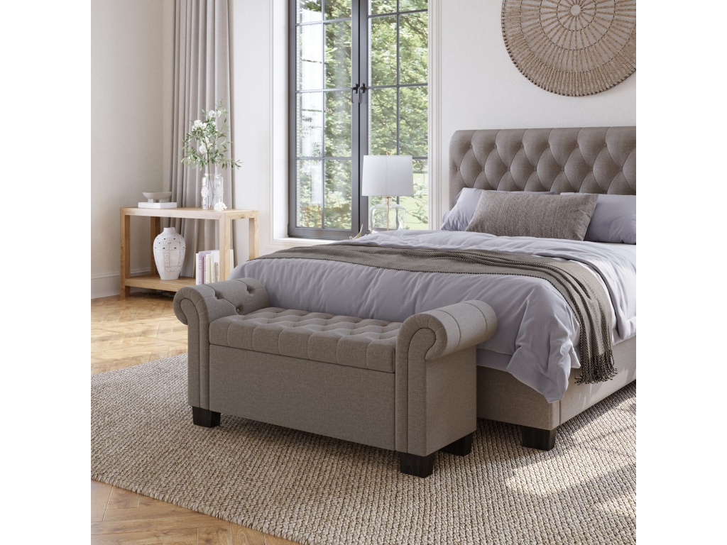 Royal Rolled Arm Storage Bench in Dolphin Linen - main image