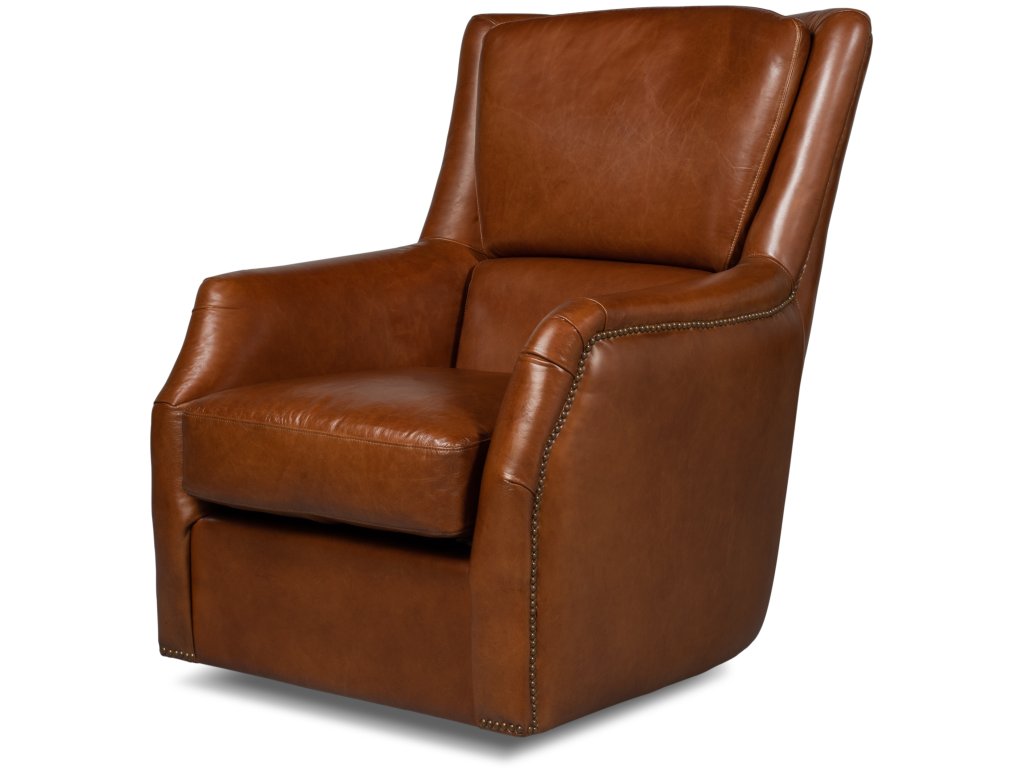 Baker Leather Swivel Chair Vintage Cigar - main image