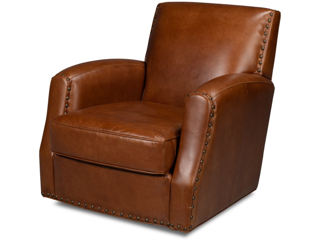 Taft Leather Swivel Chair, Havana Brown - main image