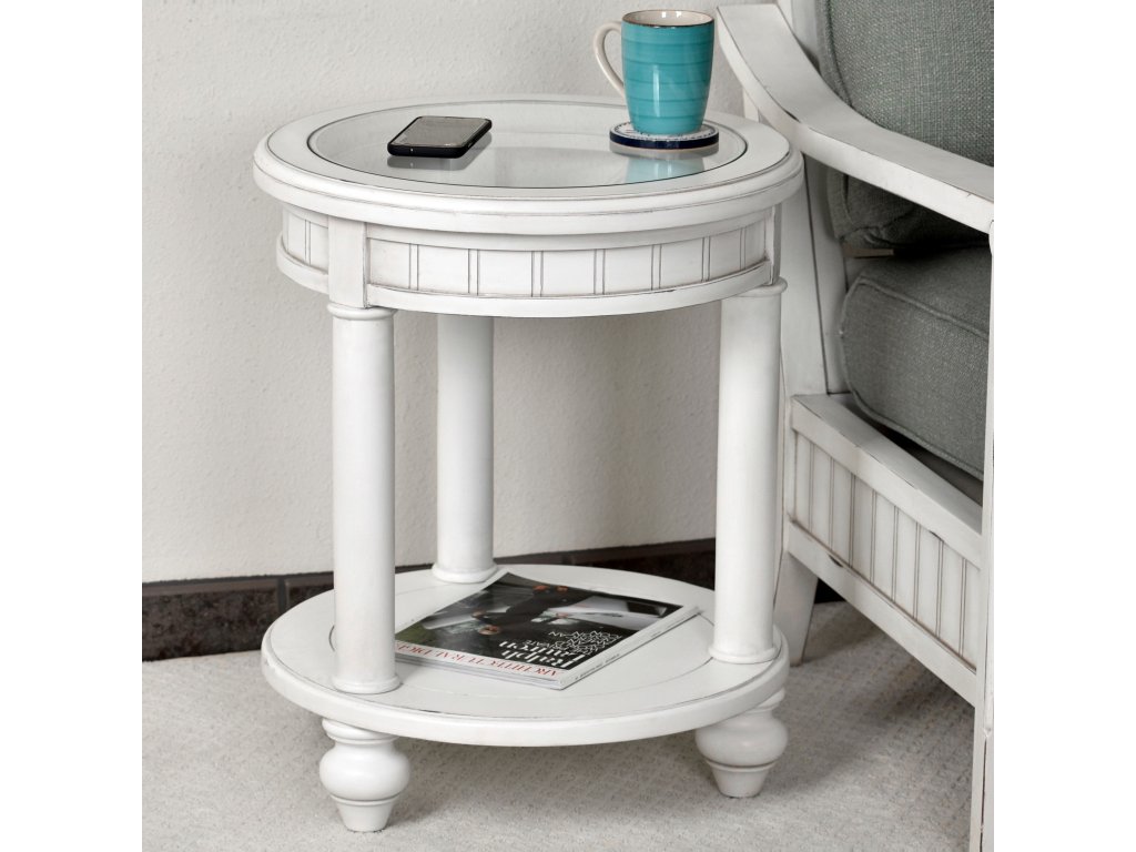 Sea Winds Monaco Round End Table with Anchor Insert in Blanc - image 1