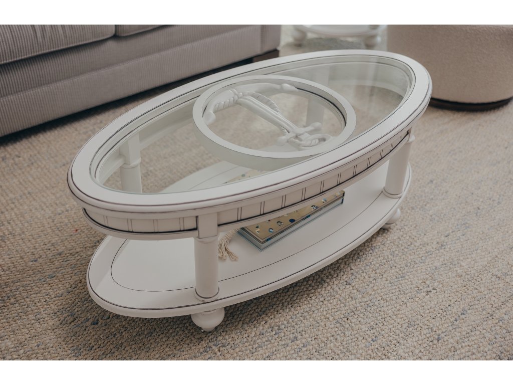 Sea Winds Monaco Oval Coffee Table with Palm Insert in Blanc - image 10