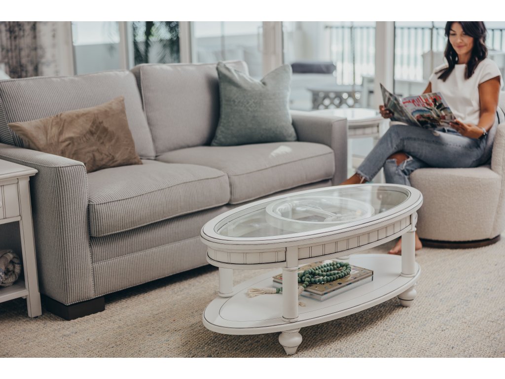 Sea Winds Monaco Oval Coffee Table with Palm Insert in Blanc - image 11