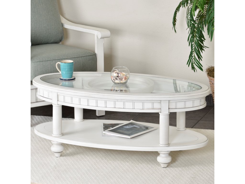 Sea Winds Monaco Oval Coffee Table with Palm Insert in Blanc - image 1