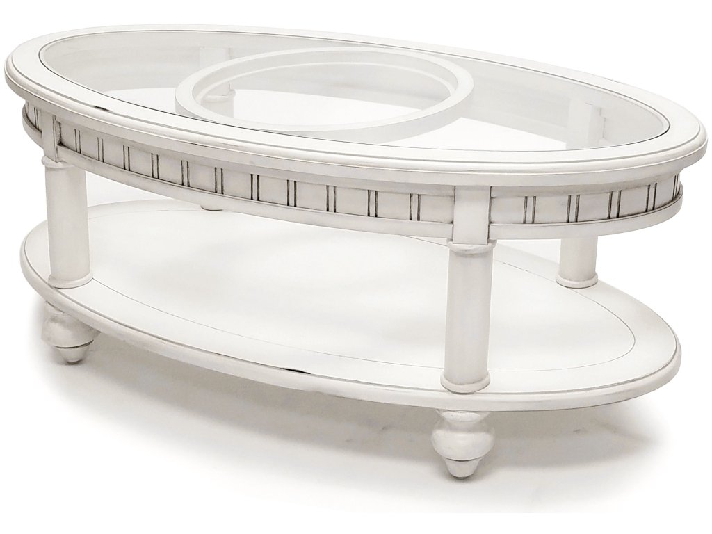 Sea Winds Monaco Oval Coffee Table with Palm Insert in Blanc - image 2