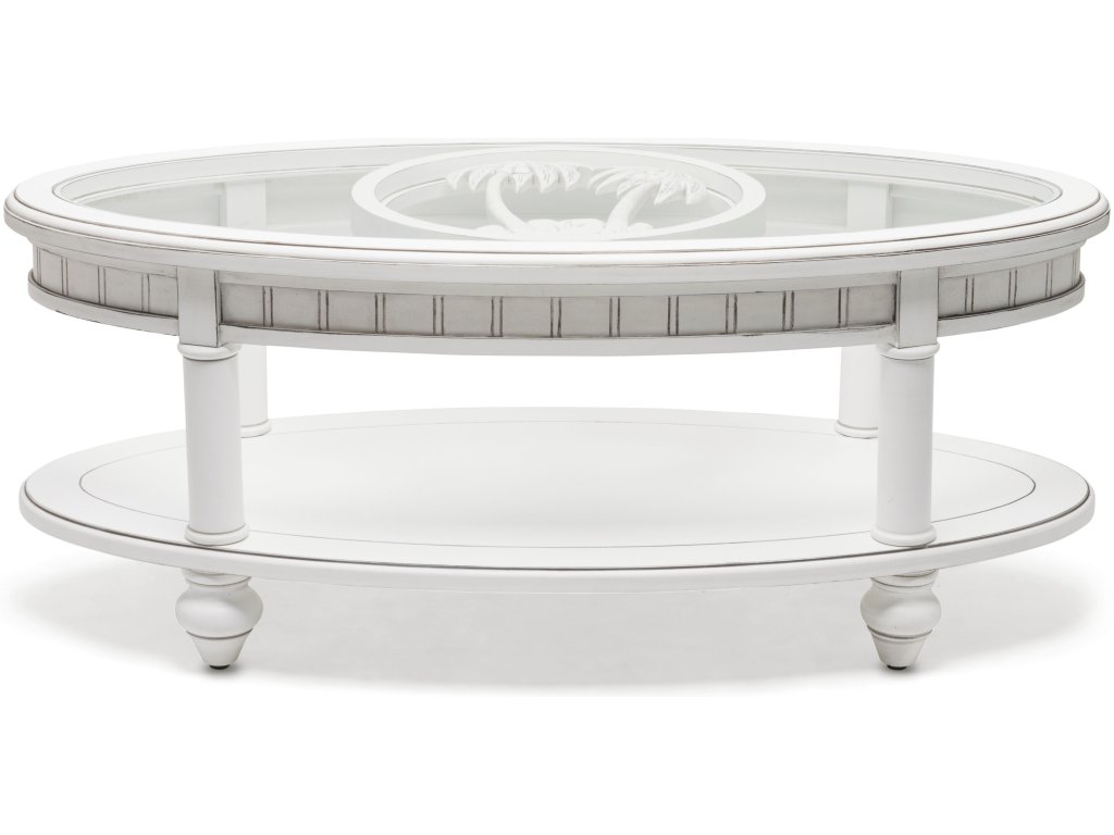 Sea Winds Monaco Oval Coffee Table with Palm Insert in Blanc - image 4