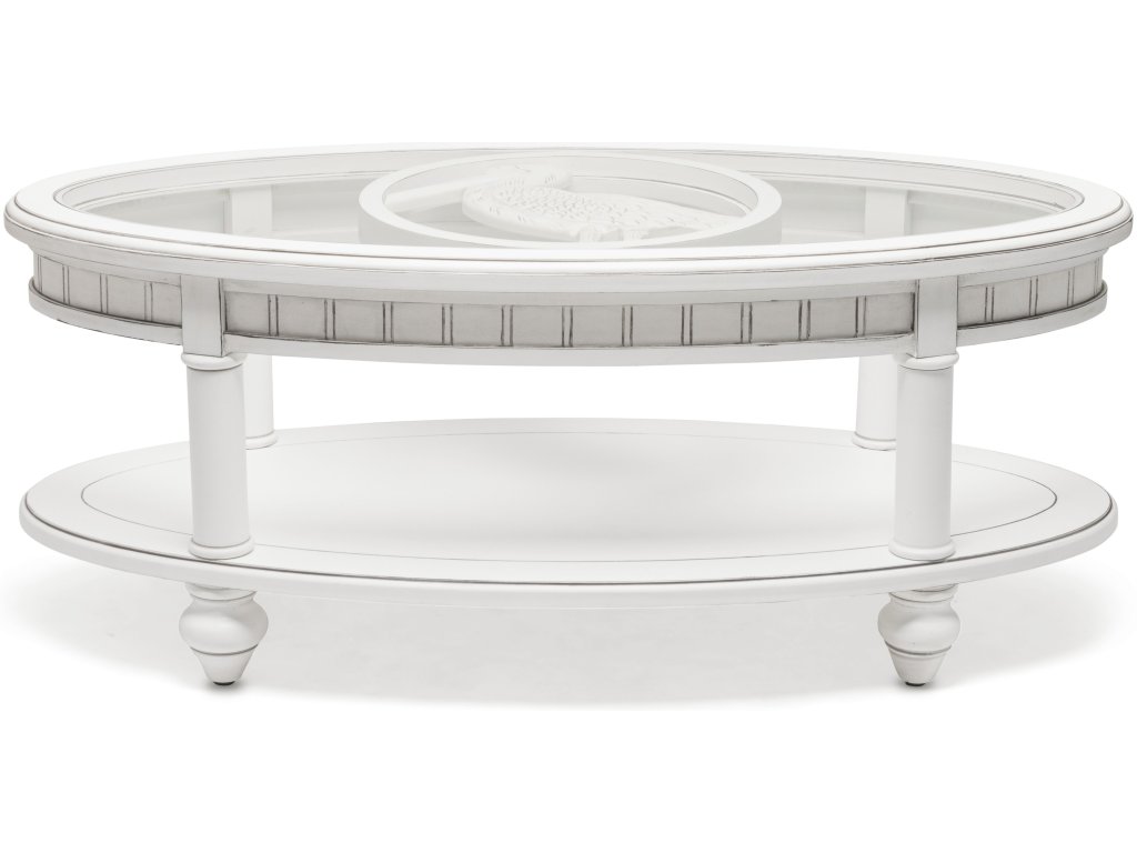 Sea Winds Monaco Oval Coffee Table with Palm Insert in Blanc - image 6