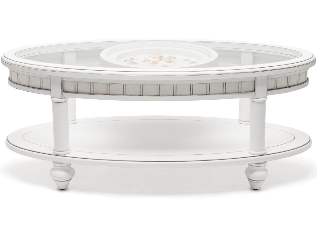 Sea Winds Monaco Oval Coffee Table with Palm Insert in Blanc - image 8
