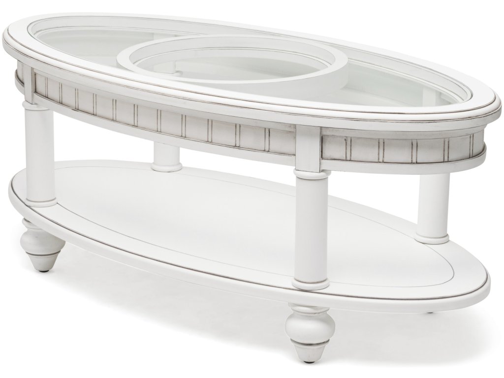 Sea Winds Monaco Oval Coffee Table with Palm Insert in Blanc - main image
