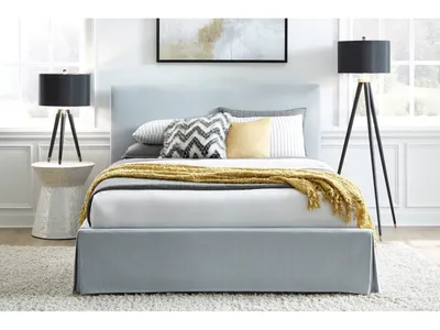 Shelby Skirted Footboard Storage Panel Bed in Sky