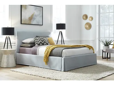 Shelby Upholstered Skirted Panel Bed in Sky - Alternative View