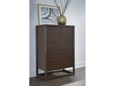 Sol Five Drawer Acacia Wood Chest in Brown Spice