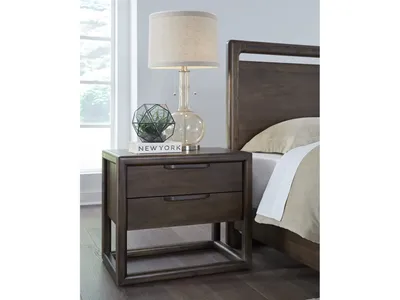 Sol Two Drawer USB-Charging Nightstand in Brown Spice